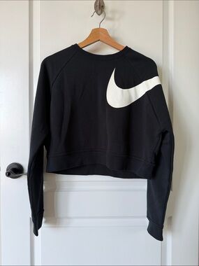 Nike Black Cropped Sweatshirt with White Logo